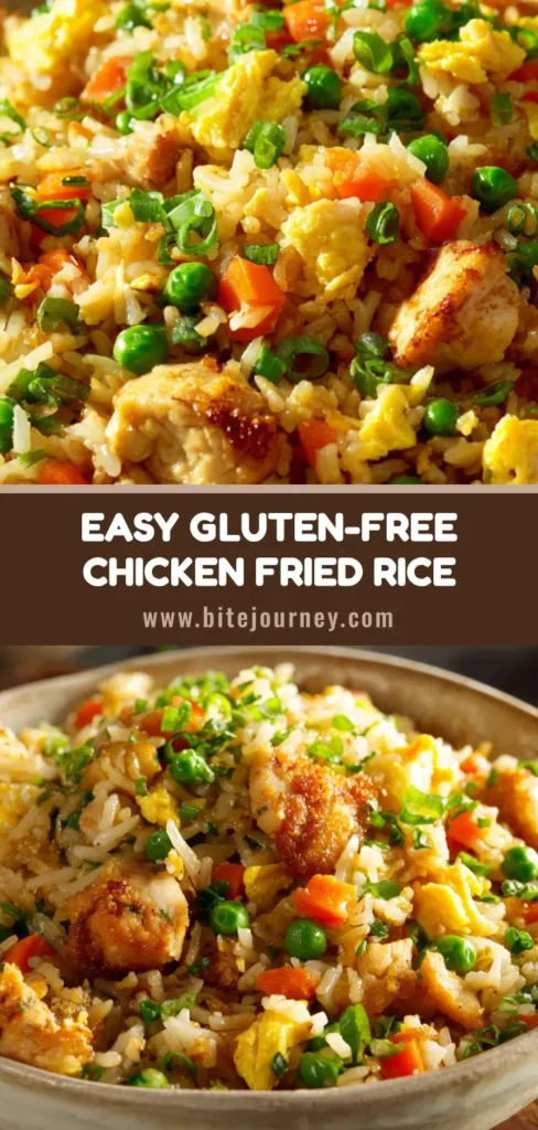 A large bowl of delicious Gluten-Free Chicken Fried Rice, garnished with fresh green onions. The perfect easy weeknight dinner recipe that tastes better than takeout.