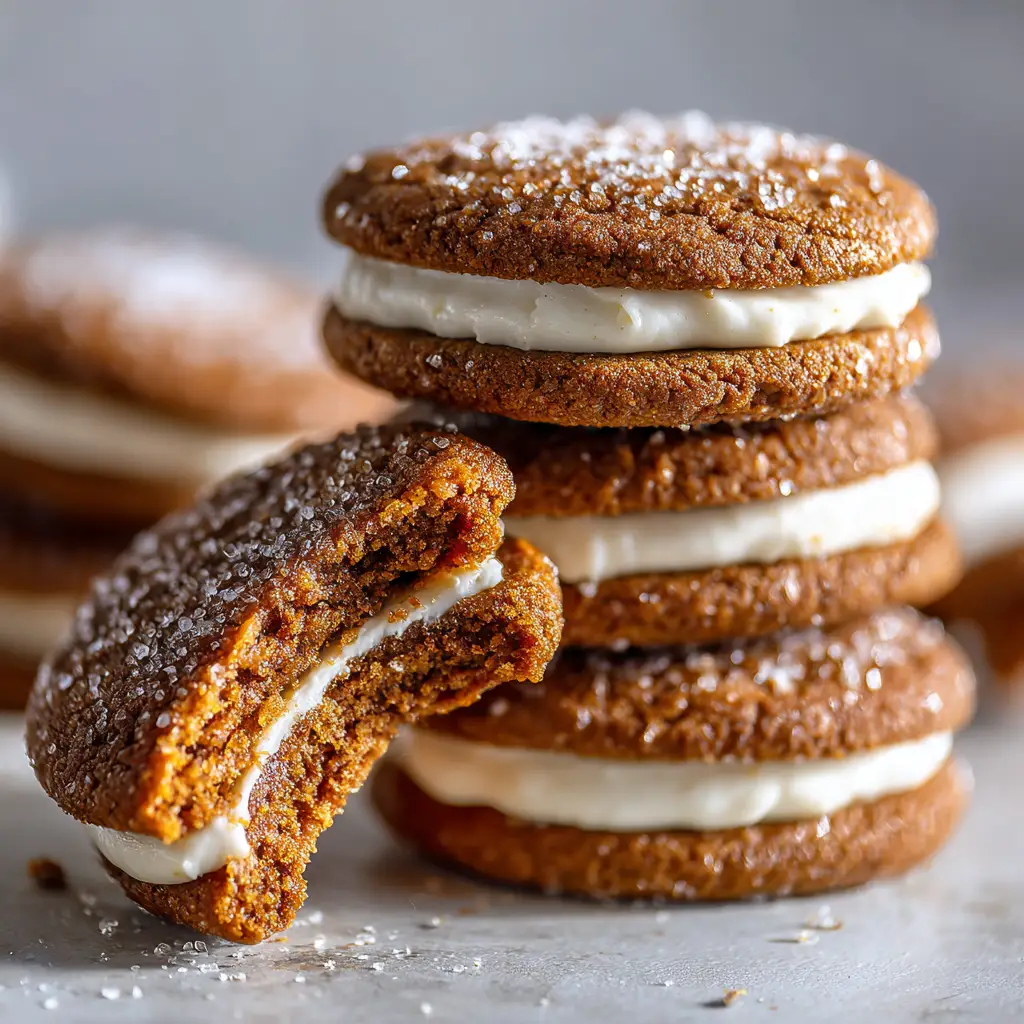 Close-up macro shot showing the crinkly, sugary texture of a ginger molasses sandwich cookie.