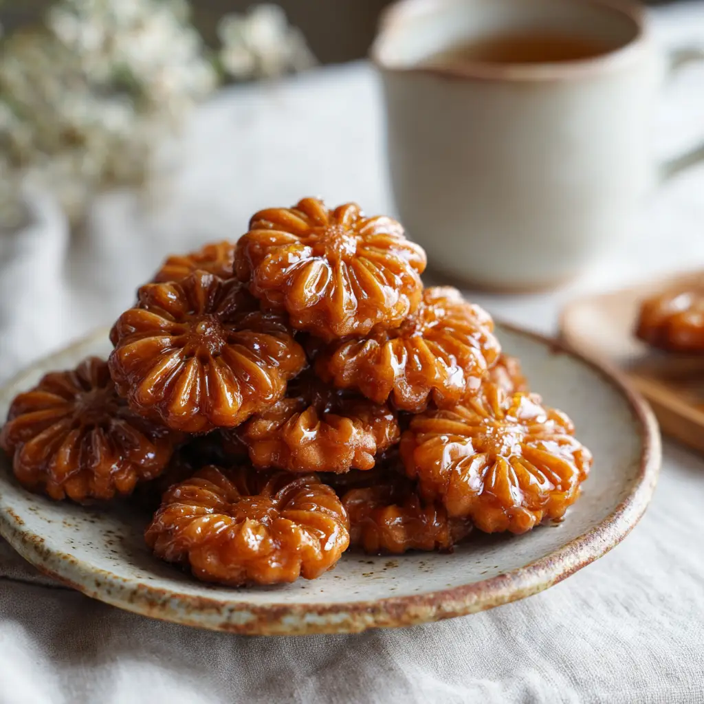 Ingredients for a Yakgwa Recipe laid out on a textured linen tablecloth in bright natural kitchen lighting.