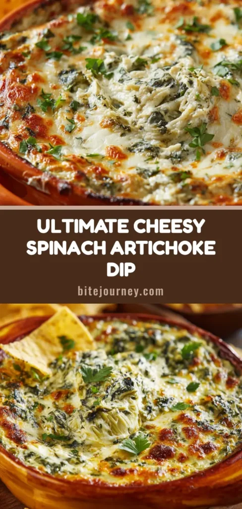 A rustic orange ceramic baking dish filled with bubbling, golden-brown baked spinach artichoke dip, garnished with fresh parsley and served next to tortilla chips.