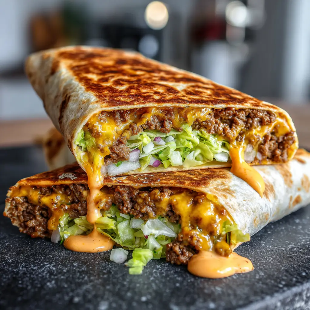 Fresh ingredients for Homemade Big Mac Wraps including ground beef, lettuce, tortillas, pickles, and homemade special sauce.