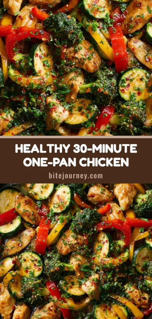 A colorful Healthy Chicken and Vegetable Skillet featuring seared chicken, broccoli, and peppers in a cast iron pan.