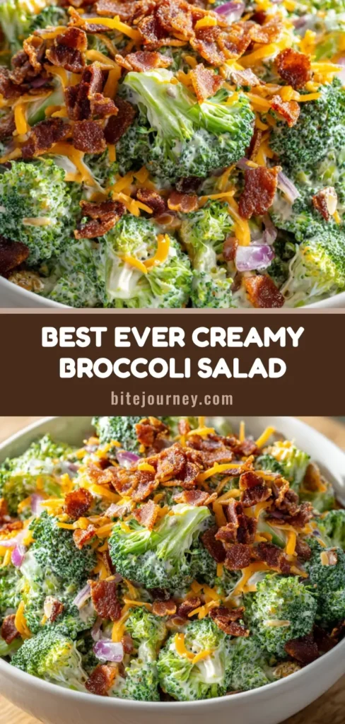 A vibrant Broccoli Salad with Bacon in a white bowl featuring bright green florets, orange cheddar, and dark brown bacon. (Broccoli Salad with Bacon)