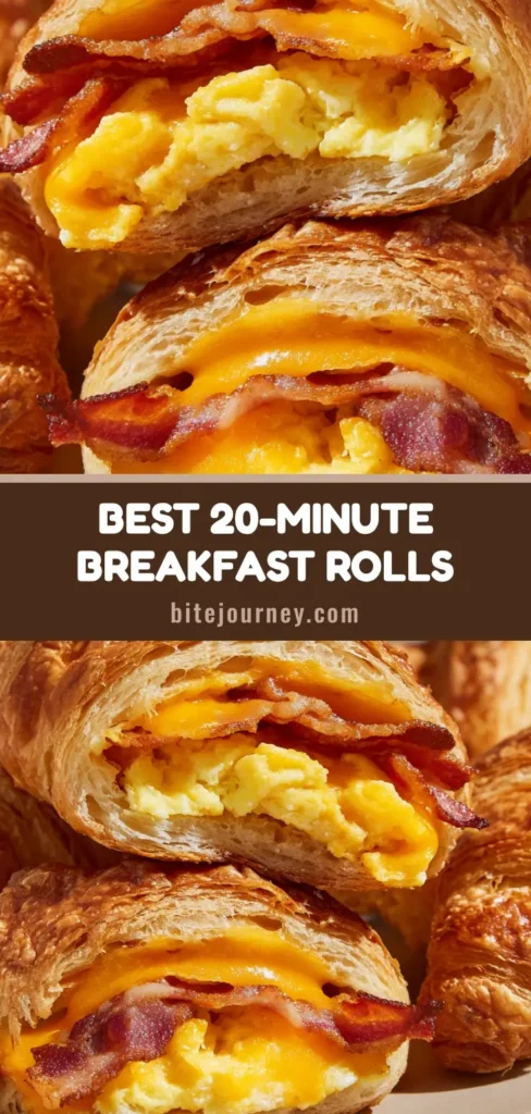 Close-up of golden-brown Bacon Egg and Cheese Crescent Rolls on a white plate, showing melted orange cheddar and crispy bacon.