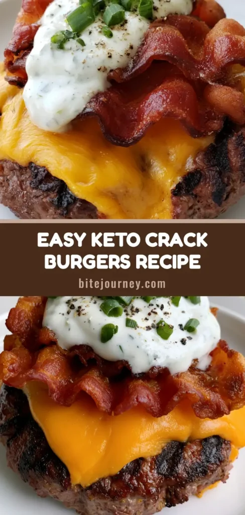 A stack of Keto Crack Burgers with melted orange cheddar, crispy bacon, and creamy ranch on a white plate.
