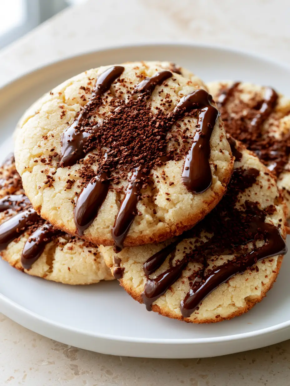 Close up of Coffee Sugar Cookies showing crackled texture and browned edges.