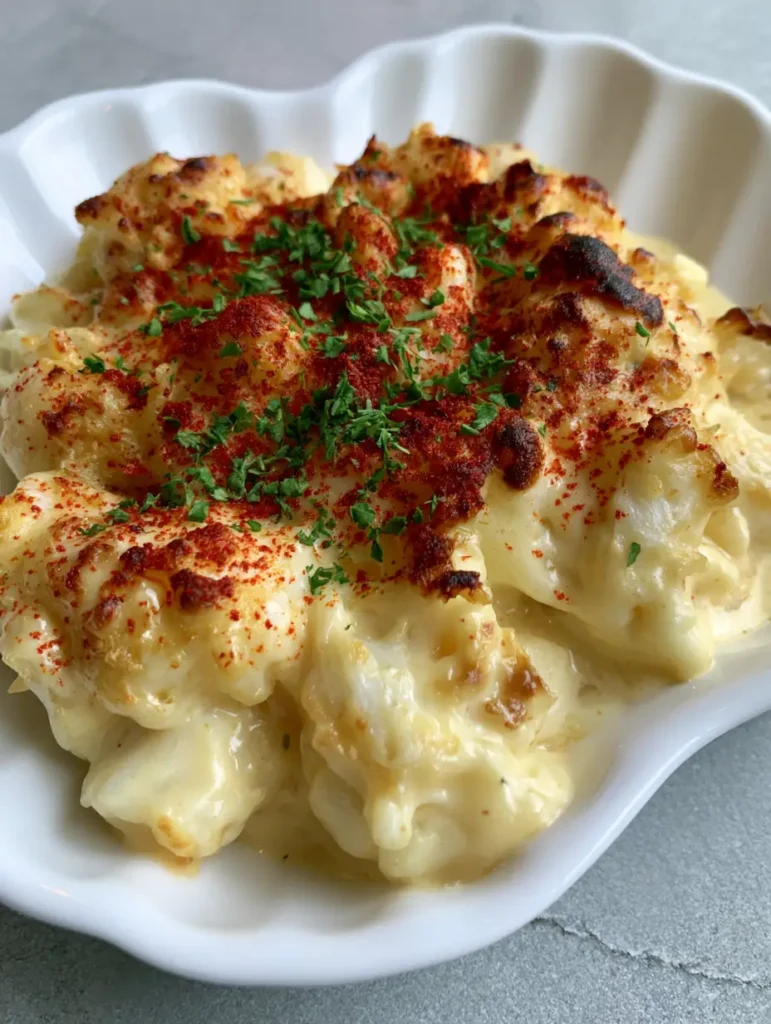 A handheld smartphone photo showing the thick savory cream sauce and chunky jumbo lump crab. (Crab Imperial Recipe)