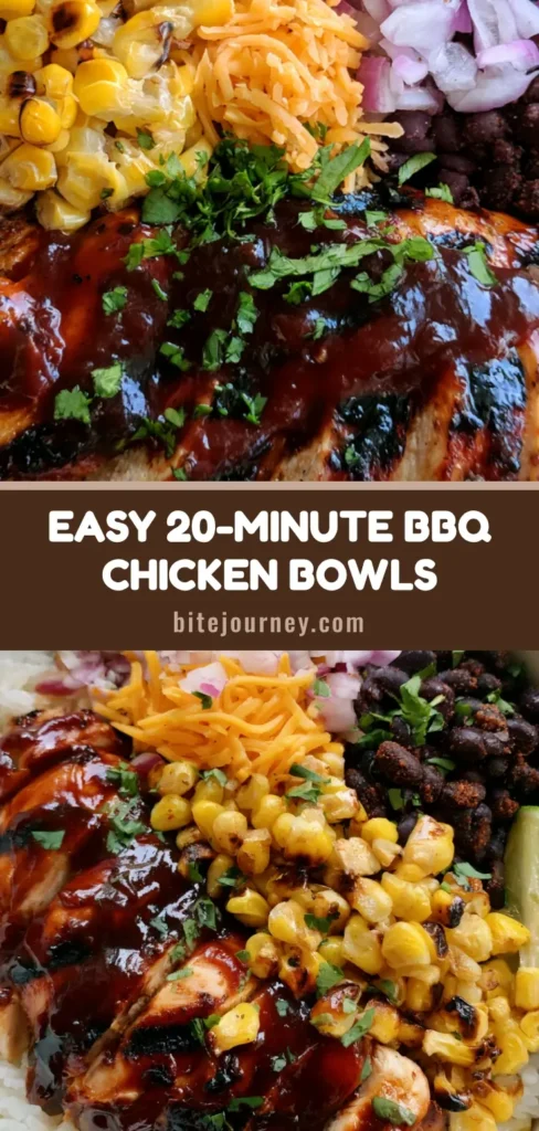 BBQ Chicken Rice Bowls: The Ultimate 30-Minute High-Protein Meal 4 A top-down view of a BBQ Chicken Rice Bowl in a white ceramic bowl featuring mahogany-glazed chicken, charred corn, and fresh cilantro garnish.