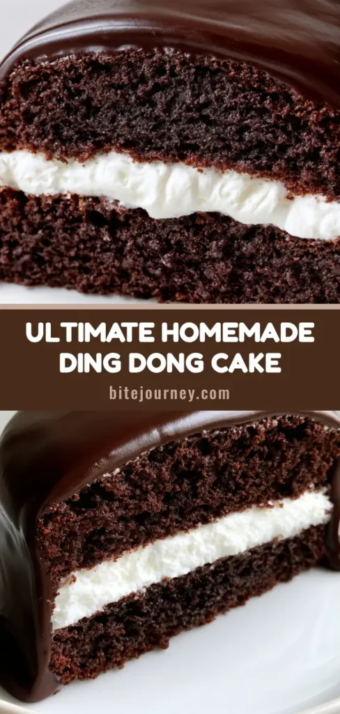 Ding Dong Cake Recipe: The Ultimate Homemade Hostess Copycat 4 A close-up slice of Ding Dong Cake showing the moist dark chocolate layers and bright white marshmallow filling. (Ding Dong Cake Recipe)
