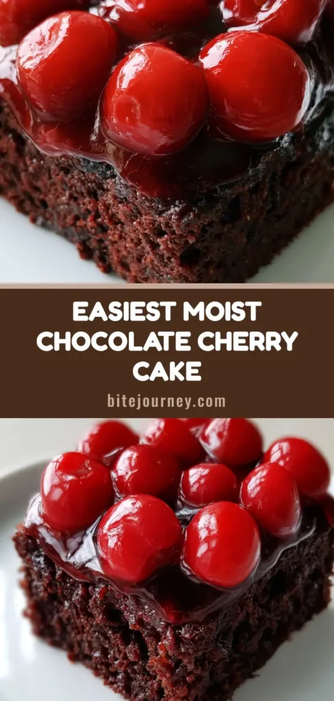 Chocolate Cherry Cake: The Ultimate Moist & Glossy Dessert Recipe 4 A tall slice of Chocolate Cherry Cake with glossy red cherry pie filling and thick crimson syrup on a white plate.