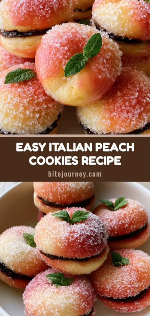 Italian Peach Cookies: The Most Beautiful Italian Dessert (Pesche Dolci) 4 A close up of Italian Peach Cookies showing the vibrant pink and orange gradient sugar coating and fresh mint leaves.