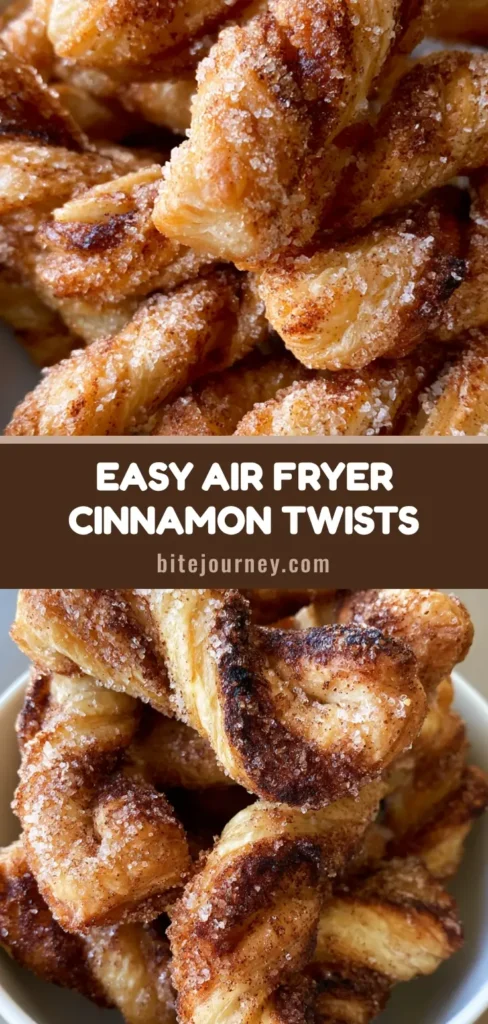 Air Fryer Cinnamon Sugar Twists: The Ultimate Flaky 10-Minute Dessert 4 A close-up vertical shot of golden-brown Air Fryer Cinnamon Sugar Twists showing flaky pastry layers and caramelized edges.