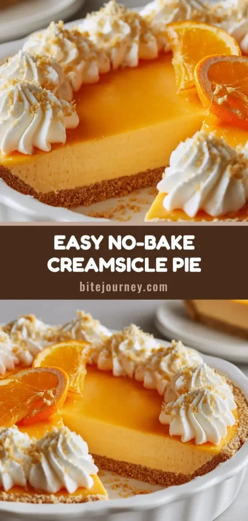 A professional overhead shot of an Orange Creamsicle Jello Pie in a white fluted dish with high-peaked whipped cream swirls and orange slices.