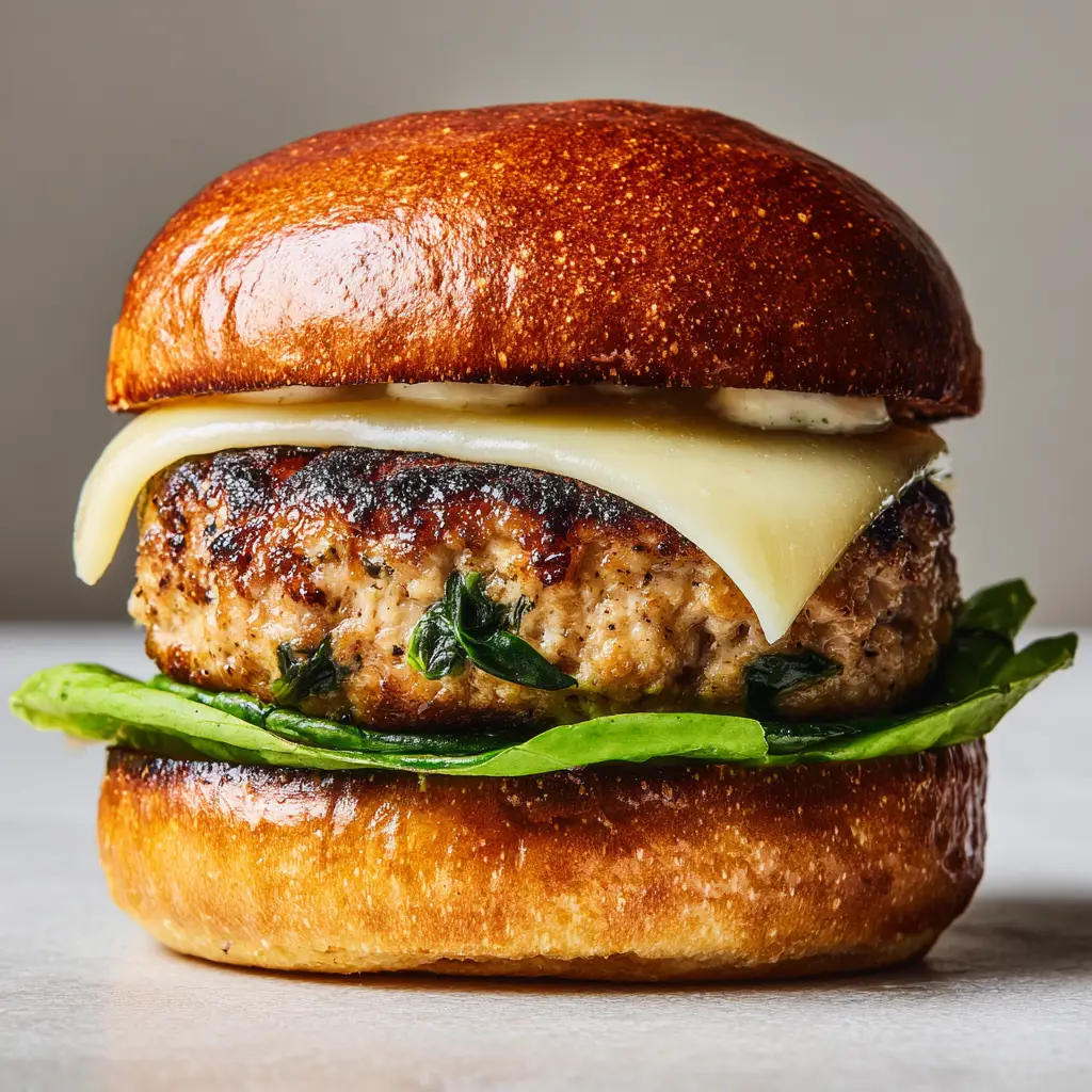 Juicy chicken patty with melted white cheddar cheese and fresh green lettuce on a toasted bun.