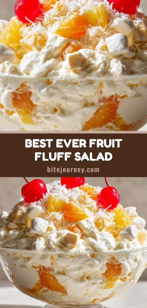 A tall Pinterest-ready vertical shot of Better Than Sex Fruit Salad in a glass bowl with coconut and cherries on top.