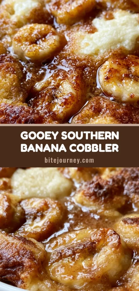 A close-up handheld smartphone photo of a Southern Banana Cobbler in a white ceramic dish featuring golden-brown crust and caramelized bananas.