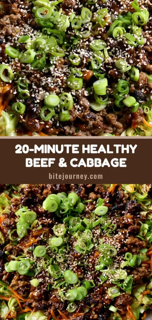 A top-down handheld smartphone photo of a sizzling Ginger Ground Beef and Cabbage Stir Fry in a dark seasoned skillet with a glossy dark mahogany sauce and sesame seeds.