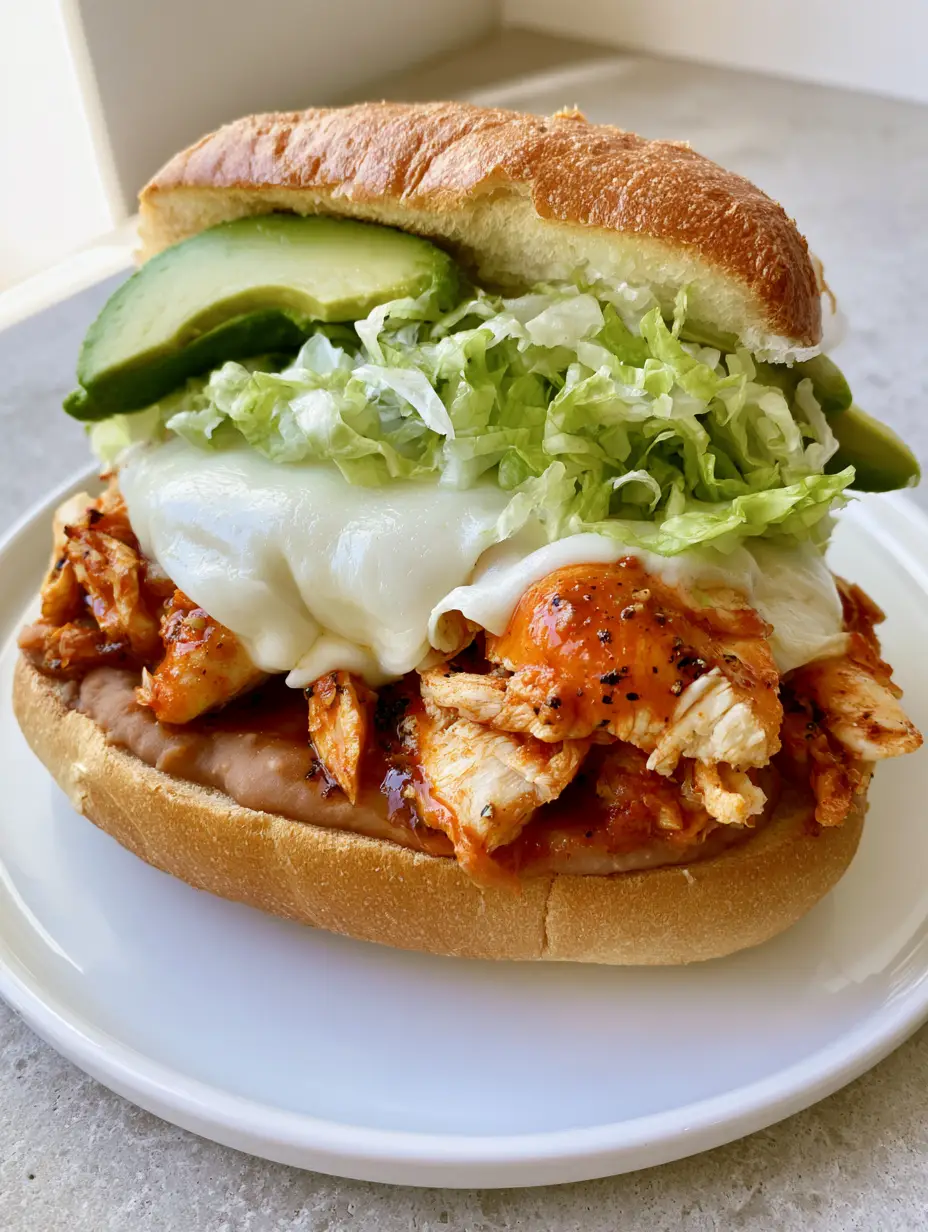 Chipotle Chicken Torta: The Ultimate Spicy Mexican Sandwich Recipe 3 Close up of shredded chipotle chicken in a vibrant reddish-orange sauce with visible black pepper specks for a Chipotle Chicken Torta.