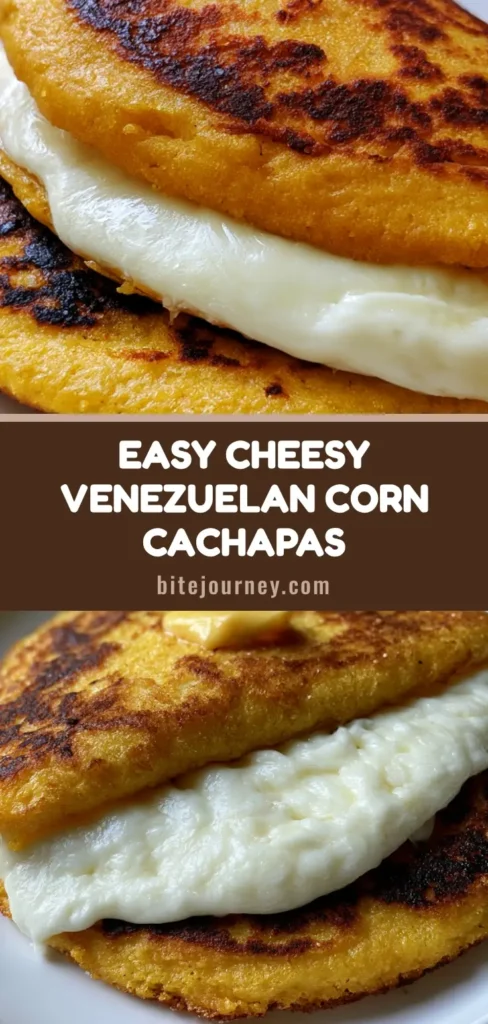 A handheld Venezuelan Sweet Corn Cachapa folded over melty mozzarella cheese with a pat of butter on top.