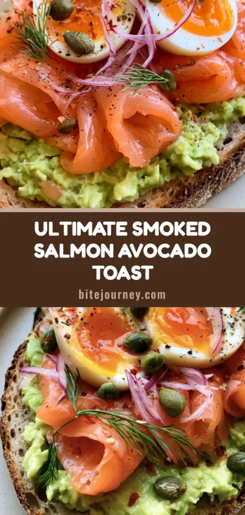Smoked Salmon Avocado Toast with Jammy Eggs and Capers 4 A handheld smartphone photo of Smoked Salmon Avocado Toast on thick sourdough with jammy eggs and fresh dill.