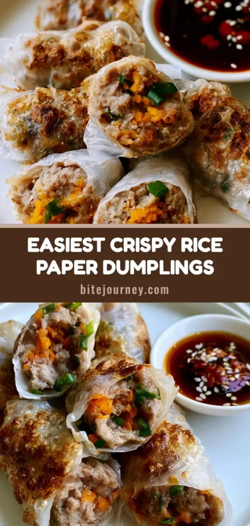 A handheld smartphone photo showcasing a minimalist plate of crispy pan-fried Rice Paper Dumplings with a blistered, translucent skin beside a dark brown soy dipping sauce laced with red chili flakes and toasted sesame seeds.