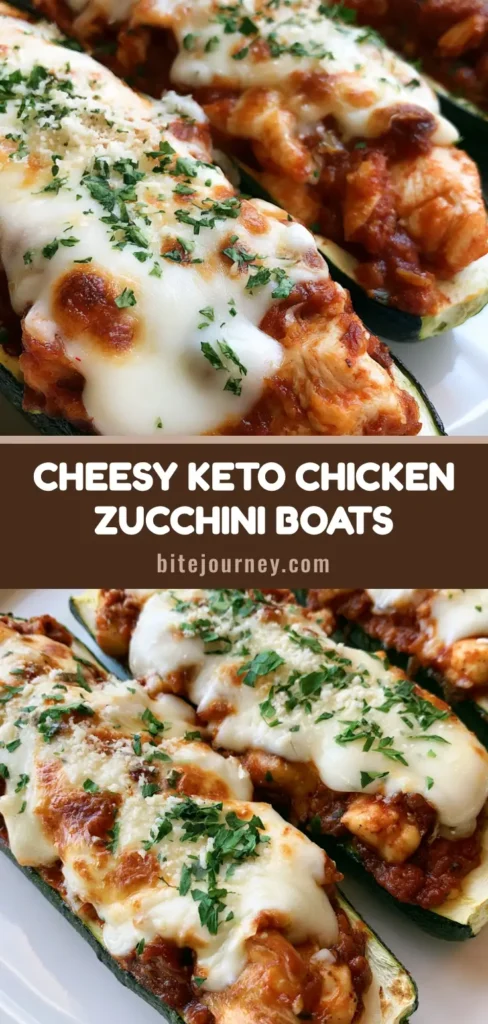 A smartphone photo of three roasted Keto Chicken Parmesan Zucchini Boats on a white plate with bubbly mozzarella cheese and parsley.