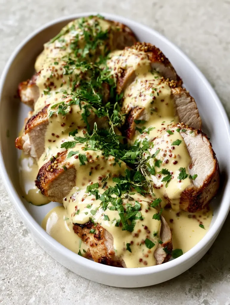 Whisking heavy cream, smooth Dijon, and coarse ground mustard seeds in a skillet to make a thick, pale-yellow glossy sauce.