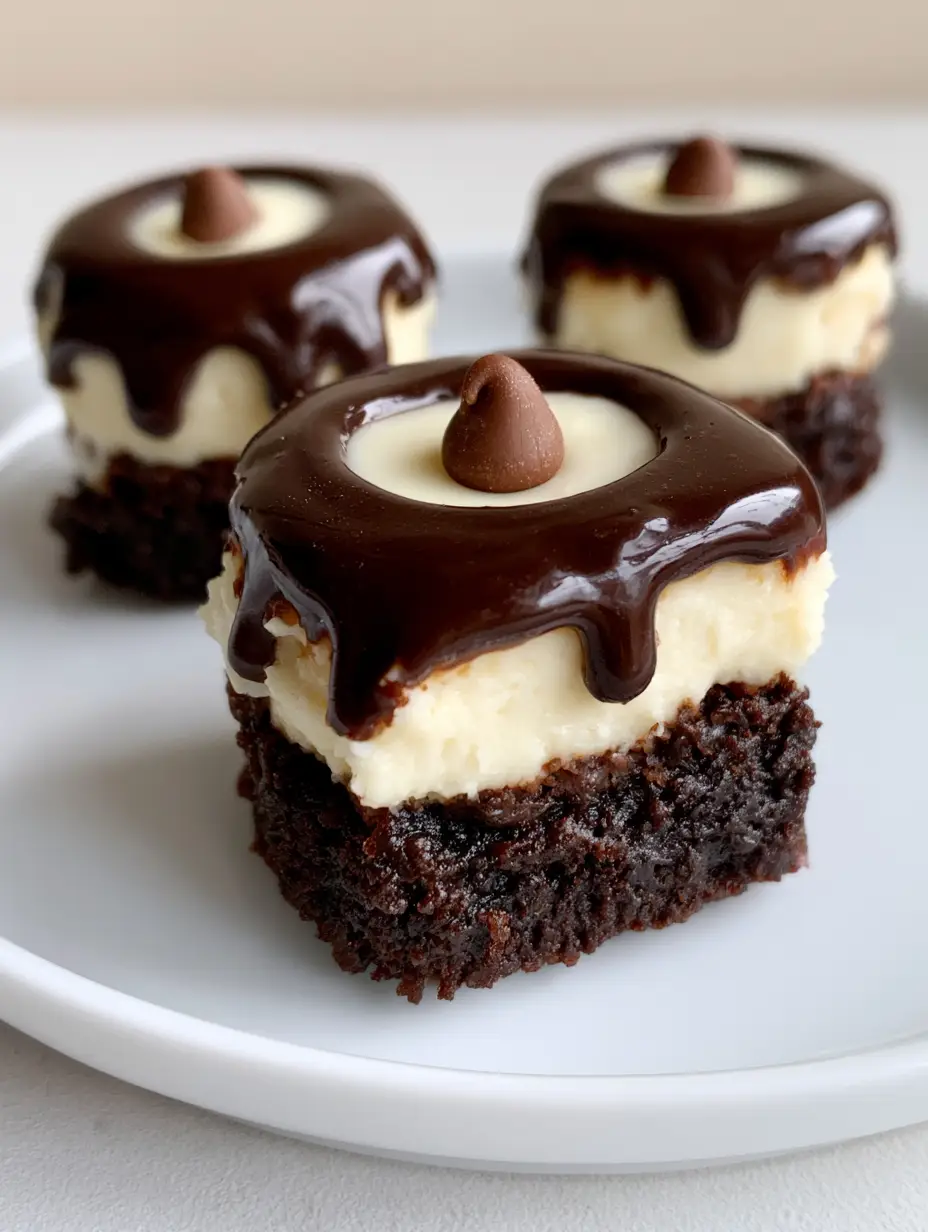 Brownie Bottom Mini Cheesecakes: The Ultimate Fudgy & Creamy Dessert 3 Close-up handheld photo showing the thick, dense brownie base and smooth white cheesecake layer of the Brownie Bottom Mini Cheesecakes.
