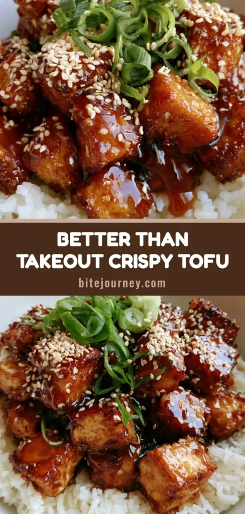 Crispy Honey Garlic Tofu: The Ultimate 20-Minute Sticky Dinner 3 A handheld smartphone photo of a white ceramic bowl filled with fluffy steamed white rice, topped with crispy golden-brown cubes of Crispy Honey Garlic Tofu coated in a thick, glossy dark-amber sauce and garnished with sesame seeds and green scallions.
