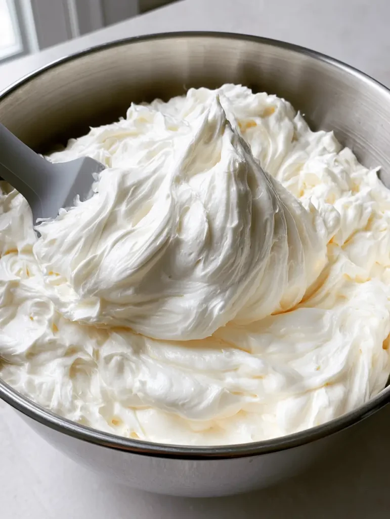 Swiss Meringue Buttercream Recipe: The Ultimate Silky Frosting Guide 1 Detailed view of smooth satiny finish of ivory-white buttercream showing elegant ridges from whisking.