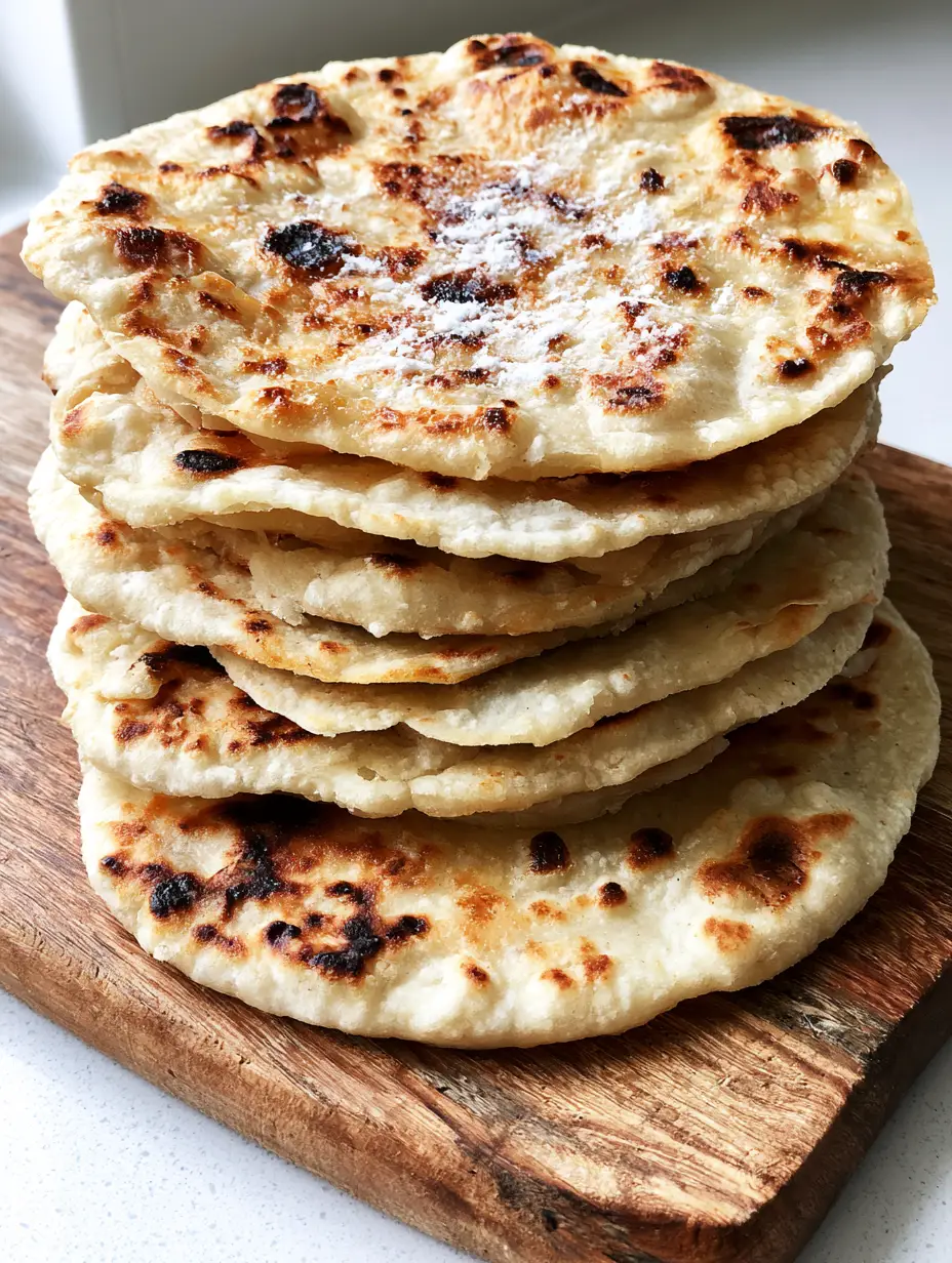 Close up of sourdough discard tortillas with visible golden-brown toasted blisters and a light dusting of flour.
