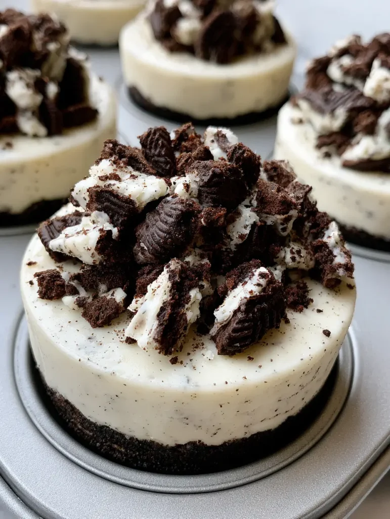 Close up of Oreo Cheesecake Cookie Cups showing creamy white cheesecake filling and vanilla bean specks. (Oreo Cheesecake Cookie Cups)