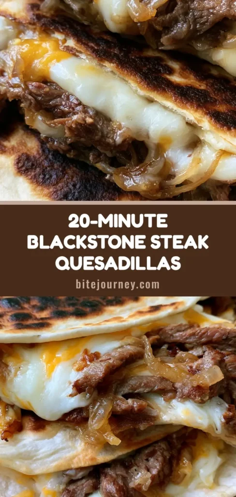 A stack of crispy Blackstone Steak Quesadillas showing melted cheese and seared steak bits.