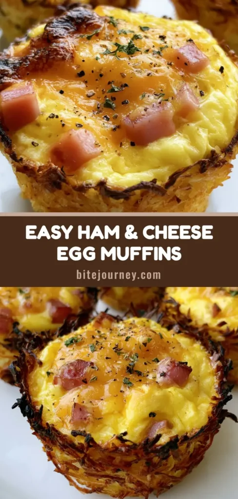 Ham and Cheese Egg Muffins with Crispy Hashbrown Crust 4 A close-up shot of Ham and Cheese Egg Muffins with a crispy golden-brown hashbrown crust, topped with melted sharp cheddar cheese and parsley.