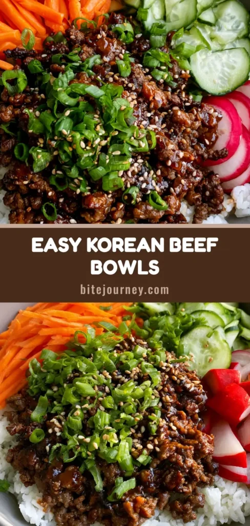 A minimalist matte grey bowl filled with Ground Beef Bulgogi Bowls featuring caramelized beef, jasmine rice, and raw julienned vegetables.