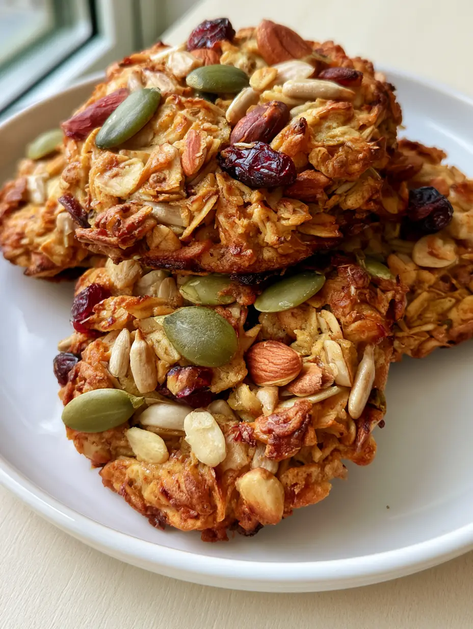 Smartphone photo of chunky Healthy Nut and Seed Cookies with toasted oats and slivered almonds.
