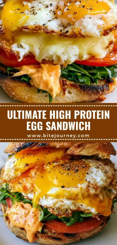 A handheld smartphone photo of a High Protein Egg Sandwich with dripping yellow yolks, melted cheddar, and lacy egg edges on a toasted sourdough bun.