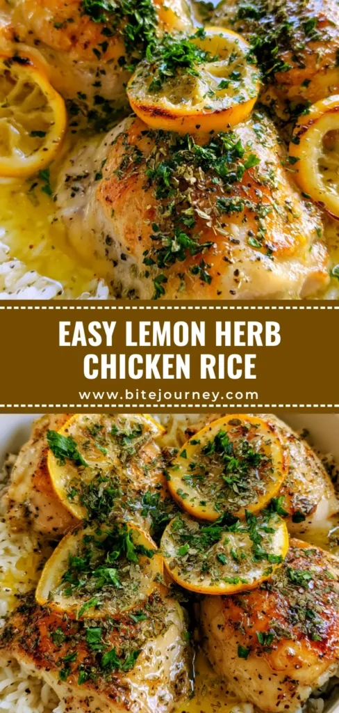 A high-angle shot of Slow Cooker Lemon Herb Chicken served over fluffy rice with charred lemons and fresh parsley in a white bowl.