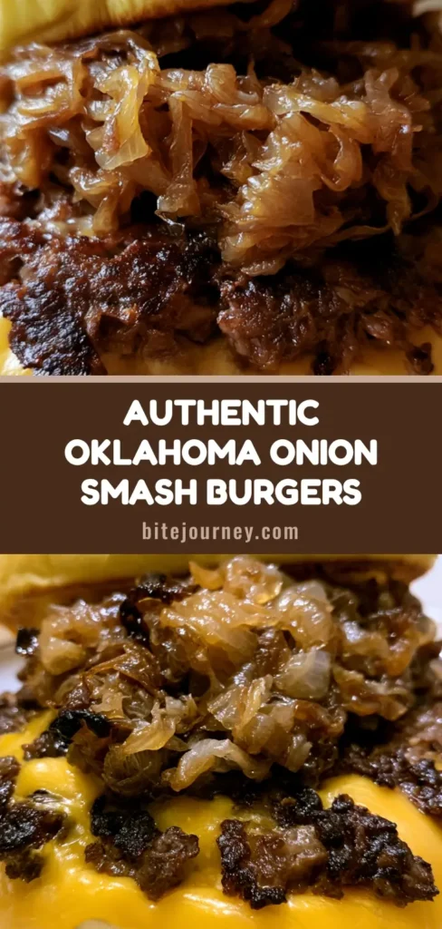 Oklahoma Onion Smash Burger: The Ultimate Crispy, Lacy-Edge Guide 4 A close-up handheld photo of an Oklahoma Onion Smash Burger with lacy charred edges, translucent caramelized onions, and melted American cheese on a brioche bun.