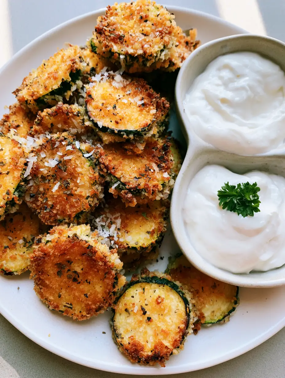 Air Fried Zucchini Bites: The Ultimate Crispy Garlic Parmesan Snack 3 Close-up top-down view of golden-brown Air Fried Zucchini Bites with visible panko and herbs.
