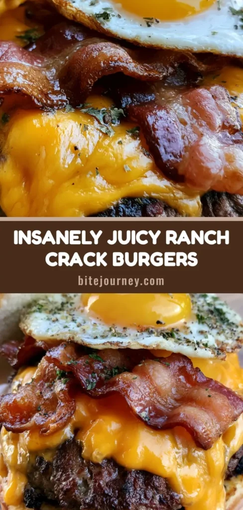 A close-up of a juicy Crack Burger with a dripping sunny-side-up egg, melted orange cheddar, and crispy bacon on a toasted brioche bun.