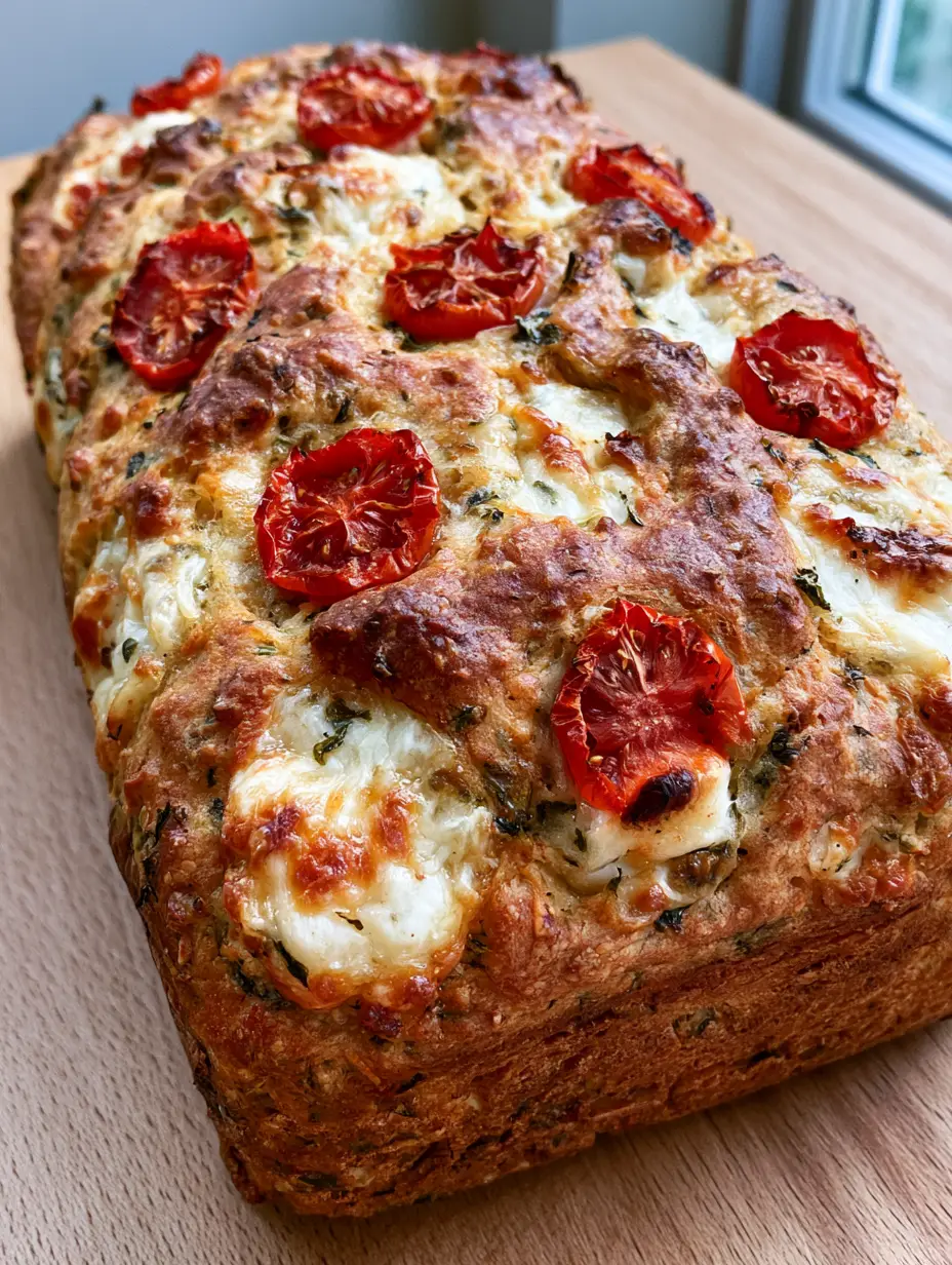 Caprese Quick Bread: The Ultimate Savory Mozzarella and Tomato Loaf 4 A smartphone photo of Caprese Quick Bread showing the moist herb-infused crumb and shriveled tomatoes. (Caprese Quick Bread)