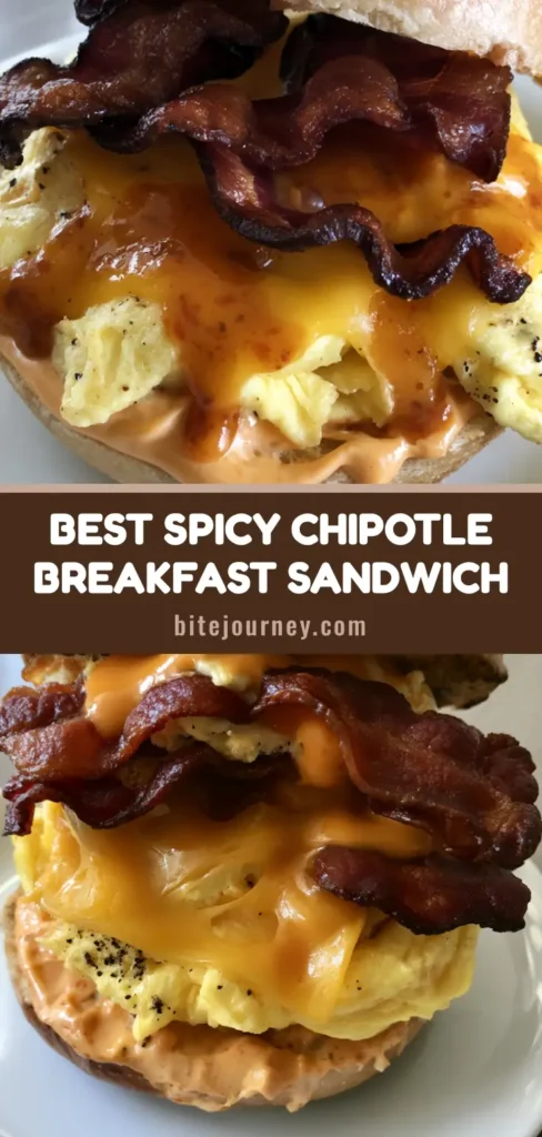 A towering Spicy Chipotle Breakfast Sandwich on a toasted bagel with crispy wavy bacon and melted cheddar.