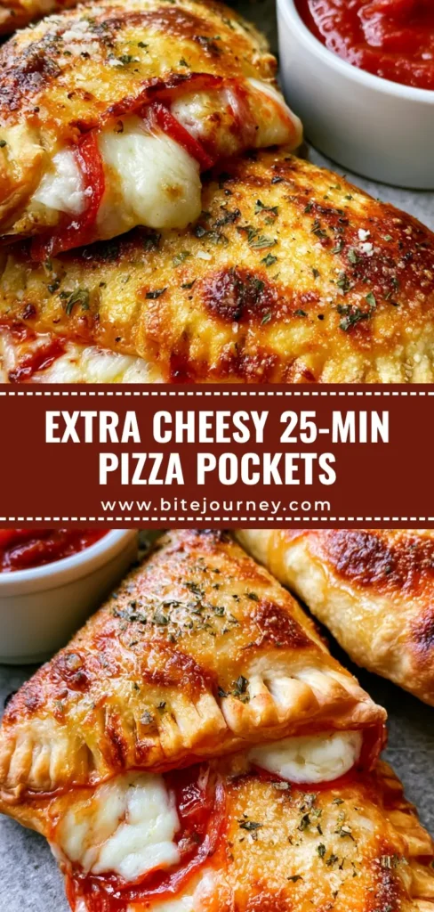Homemade Pizza Pockets: The Ultimate Golden-Brown and Cheesy Recipe 4 A handheld photo of golden-brown Homemade Pizza Pockets with oozing mozzarella cheese and pepperoni on a stone surface.