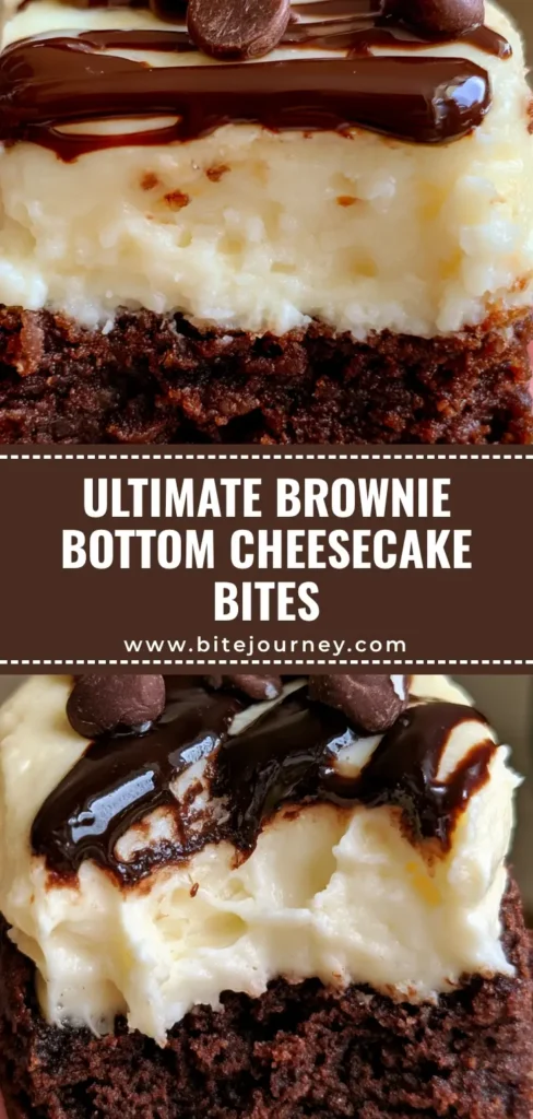 Brownie Bottom Cheesecake Bites: The Ultimate Handheld Fudgy Dessert 4 A stack of Brownie Bottom Cheesecake Bites showing the dense fudgy brownie base, thick cheesecake layer, and glossy dark chocolate ganache drizzle.