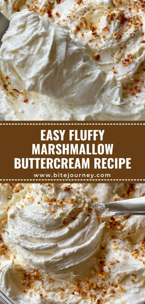 A close-up of Marshmallow Buttercream Frosting in a bowl with toasted bits and glossy peaks.