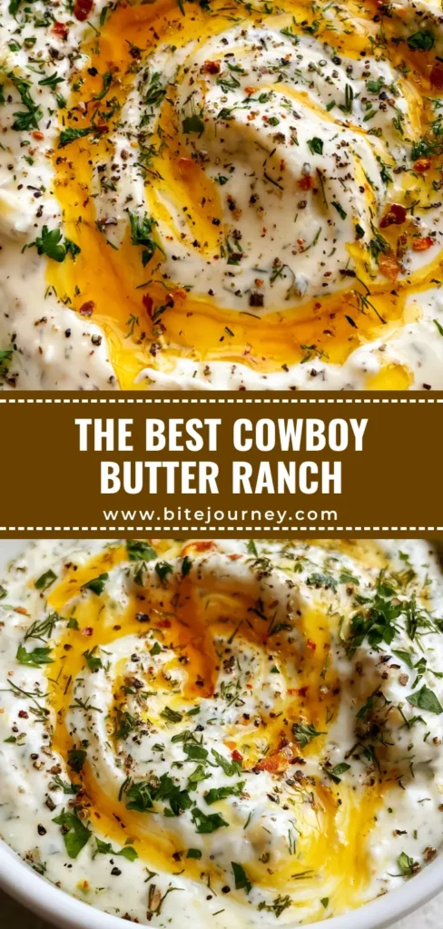 Cowboy Butter Ranch Dressing: The Ultimate Garlic Butter Mashup 3 A top-down view of Cowboy Butter Ranch Dressing in a white bowl showing vibrant golden garlic butter swirls and green parsley specks.