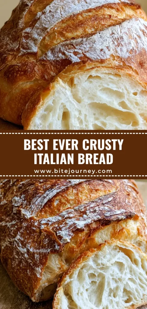 A rustic oval loaf of Crusty Italian Bread with a golden-brown crust, 3 diagonal scores, and a flour-dusted exterior on a wooden board. (Crusty Italian Bread)