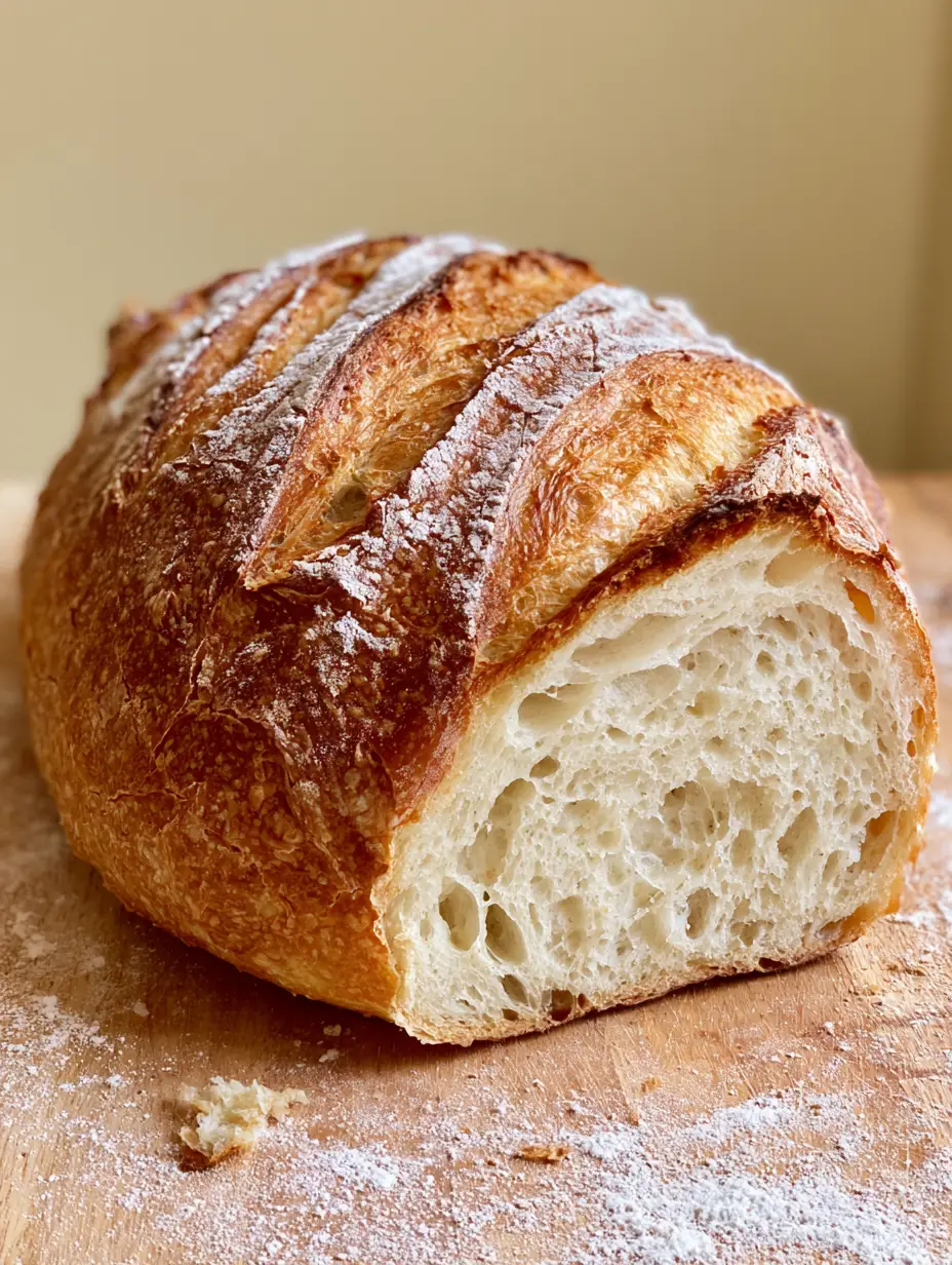 Close up of a flour-dusted Crusty Italian Bread showing texture and diagonal scores. (Crusty Italian Bread)