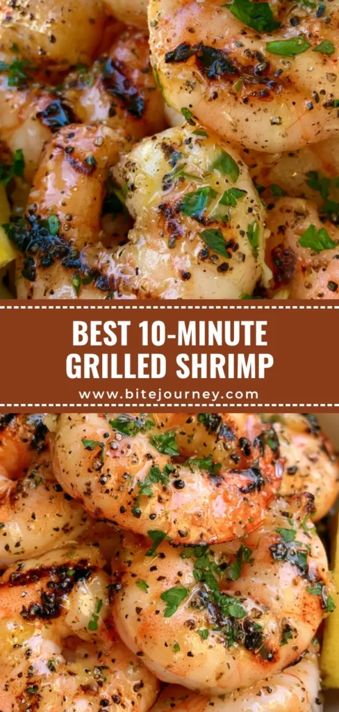 Best Marinated Grilled Shrimp (Juicy, Charred, and Garlic-Infused) 3 A high-angle shot of Best Marinated Grilled Shrimp in a white bowl with lemon wedges, parsley, and cracked black pepper.